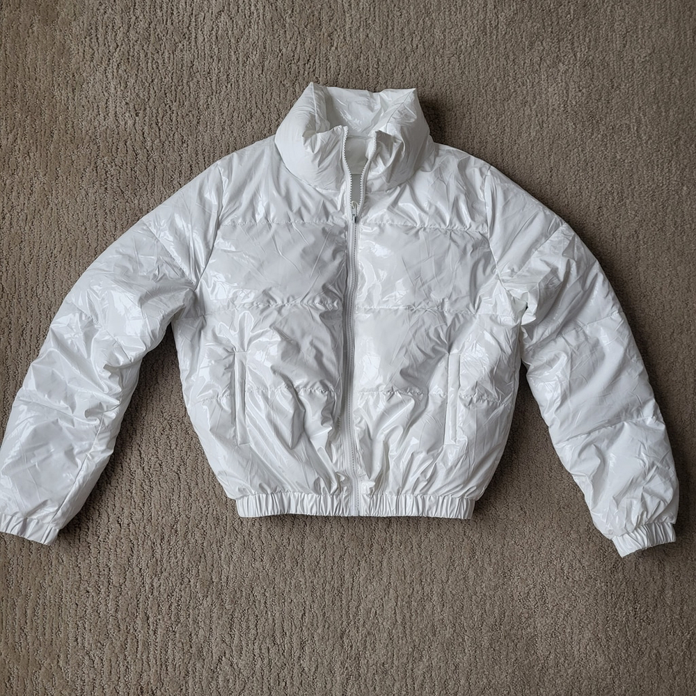 Women’s Shiny Cropped Puffer Jacket – Uaneo – White – Size M – NWT - Picture 2 of 12